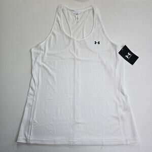 Under Armour Womens Tank Top Large White HeatGear Racerback Tech Mesh NWT